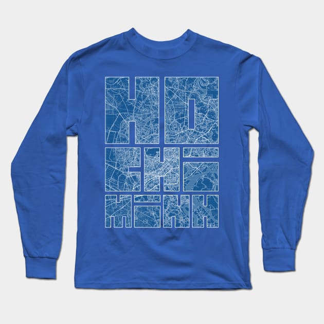 Ho Chi Minh, Vietnam Map Typography - Blueprint Long Sleeve T-Shirt by deMAP Studio